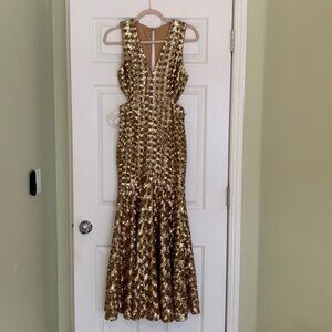 NWT- Fame and Partners Gold Sequin Cut-Out Gown